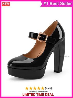 Patent Mary Jane Platform Heels Closed Toe Pumps